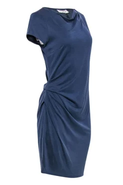 Halston Heritage - Steel Blue Boatneck Ruched T-Shirt Dress Sz M