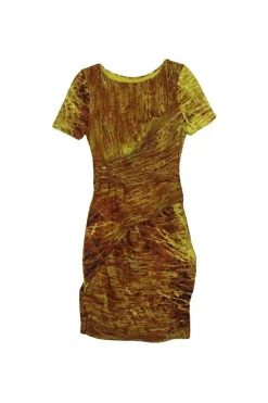 Halston Heritage - Yellow & Orange Patterned Ruched Dress Sz 0