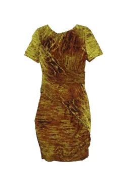 Halston Heritage - Yellow & Orange Patterned Ruched Dress Sz 0