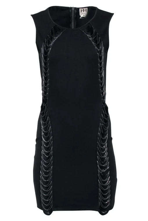Haute Hippie - Black Sheath Tassel Chain Detail Dress Sz 8
