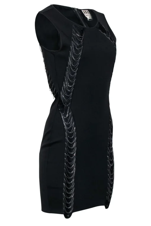 Haute Hippie - Black Sheath Tassel Chain Detail Dress Sz 8