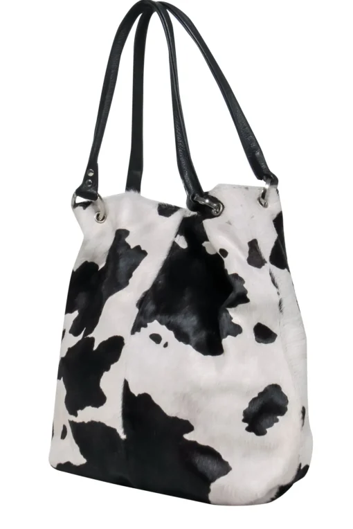 Heat and Fury - White & Black Cow Print Calf Hair Tote