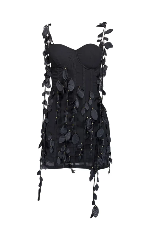 Heiress - Black Petal Embellished Mini Dress Sz M