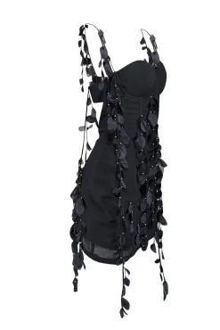 Heiress - Black Petal Embellished Mini Dress Sz M