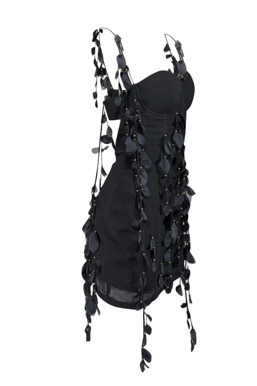 Heiress - Black Petal Embellished Mini Dress Sz M