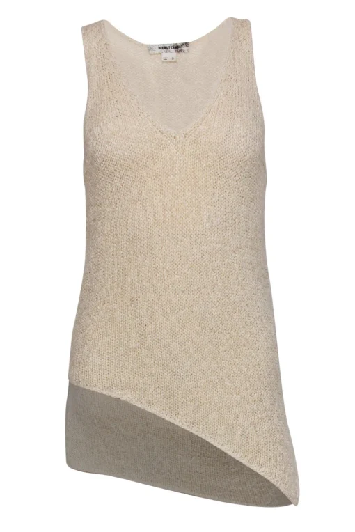 Helmut Lang - Beige Knit Tank w/ Asymmetrical Hem Sz S