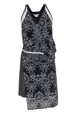 Helmut Lang - Black & White Patterned Sheath Dress w/ Leather Sz 2