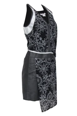 Helmut Lang - Black & White Patterned Sheath Dress w/ Leather Sz 2
