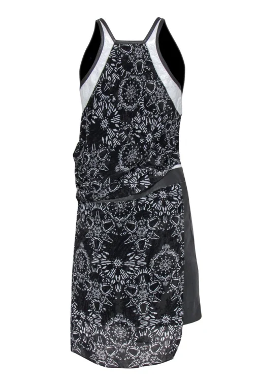 Helmut Lang - Black & White Patterned Sheath Dress w/ Leather Sz 2