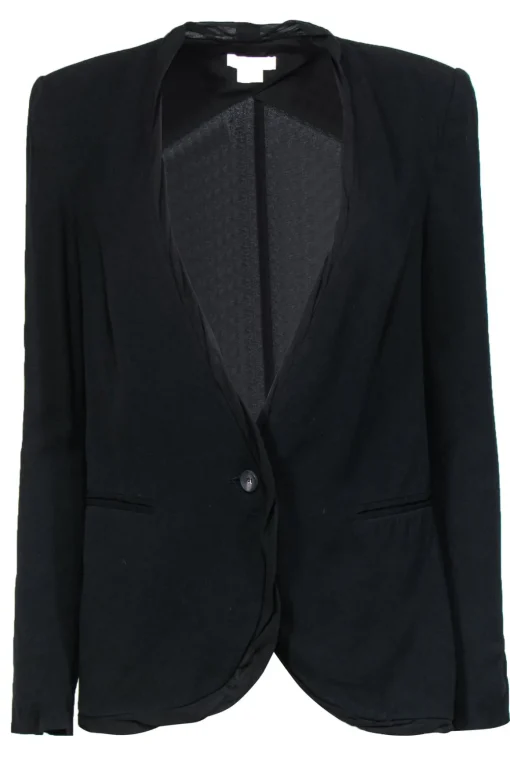 Helmut Lang - Black Buttoned Blazer w/ Silk Trim Sz 2