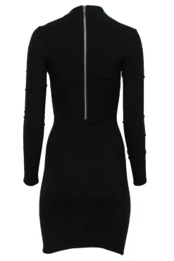 Helmut Lang - Black Long Sleeve Bodycon Dress w/ Asymmetric Neckline Sz 0