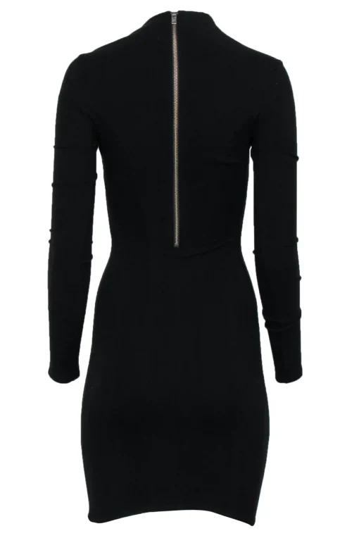Helmut Lang - Black Long Sleeve Bodycon Dress w/ Asymmetric Neckline Sz 0