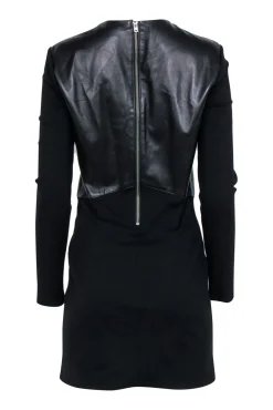 Helmut Lang - Black Long Sleeve Leather Detail Dress Sz L