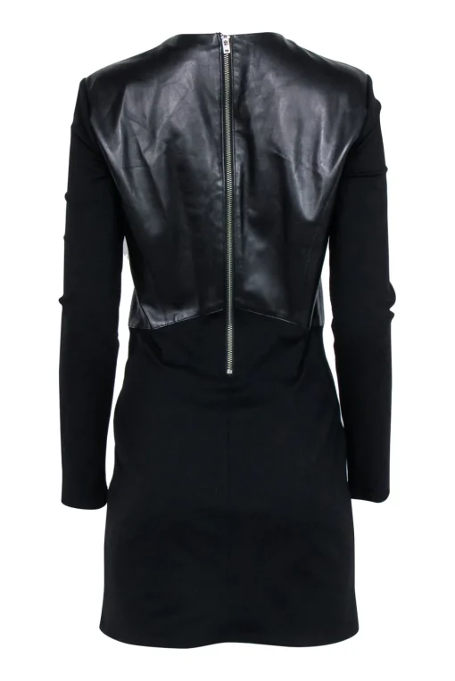 Helmut Lang - Black Long Sleeve Leather Detail Dress Sz L