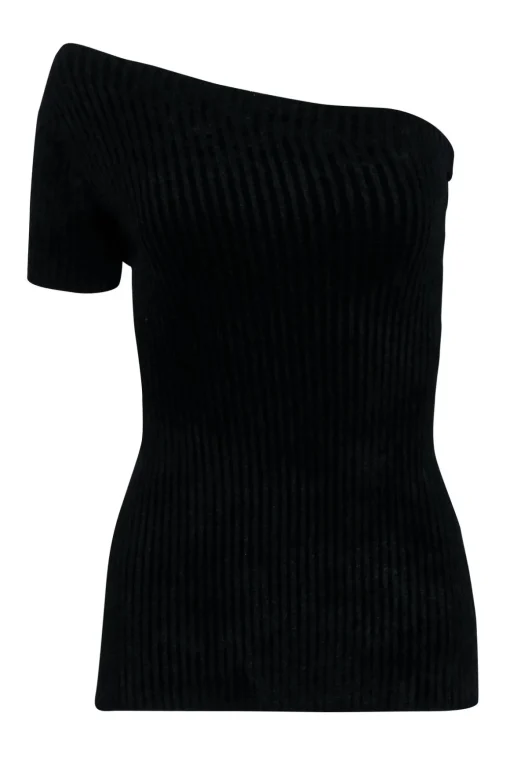 Helmut Lang - Black Ribbed One Shoulder Top Sz M