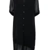 Helmut Lang - Black Silk Three-Quarter Sleeve Shift Dress Sz L