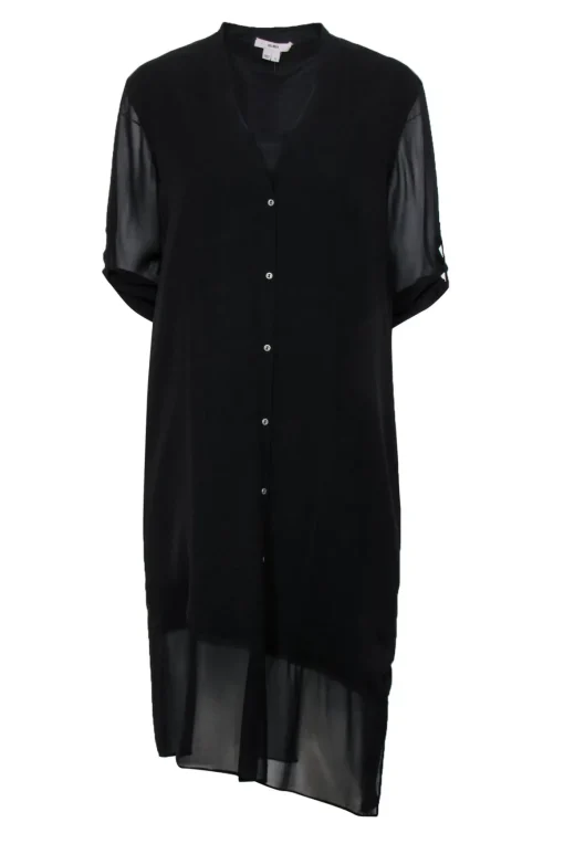Helmut Lang - Black Silk Three-Quarter Sleeve Shift Dress Sz L