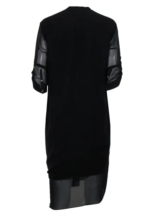 Helmut Lang - Black Silk Three-Quarter Sleeve Shift Dress Sz L