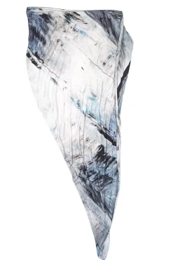 Helmut Lang - Blue & Grey Tie-Dye Print Asymmetrical Ruched Skirt Sz M