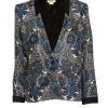 Helmut Lang - Blue, Black & White Shiny Abstract Pattern Blazer Sz 4