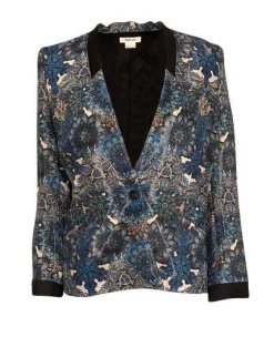 Helmut Lang - Blue, Black & White Shiny Abstract Pattern Blazer Sz 4