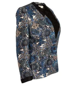 Helmut Lang - Blue, Black & White Shiny Abstract Pattern Blazer Sz 4