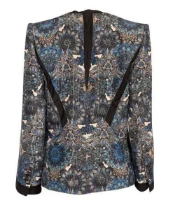 Helmut Lang - Blue, Black & White Shiny Abstract Pattern Blazer Sz 4