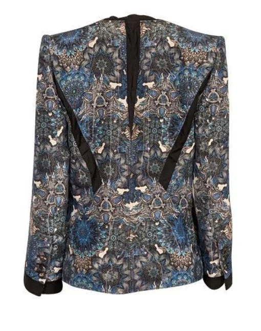 Helmut Lang - Blue, Black & White Shiny Abstract Pattern Blazer Sz 4