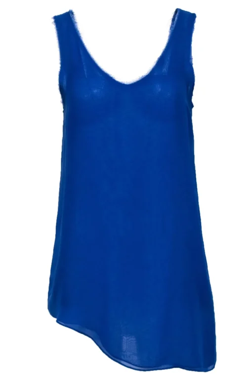 Helmut Lang - Cobalt Blue Sleeveless Frayed Hem Tank Sz S