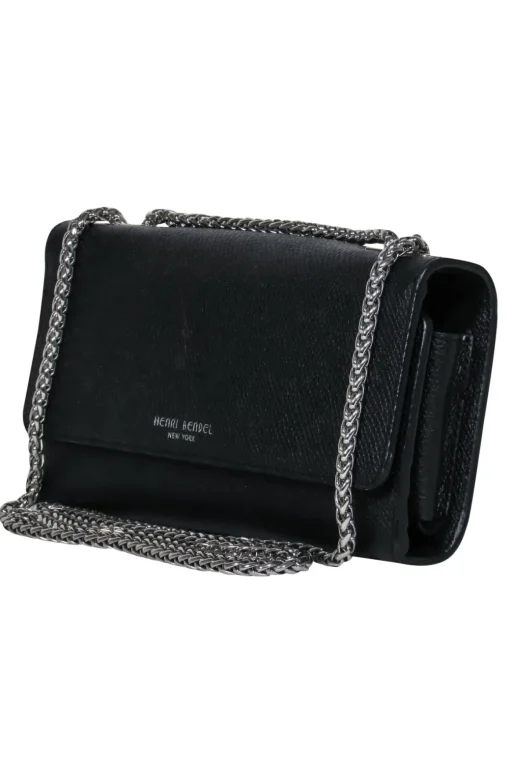 Henri Bendel - Black Fold Over Shoulder Strap Clutch Bag