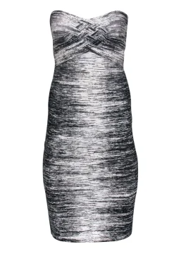 Herve Leger - Black & White Print Strapless Bandage Dress Sz S