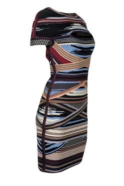 Herve Leger - Black w/ Multicolor Striped Peekaboo Bandage Dress Sz L