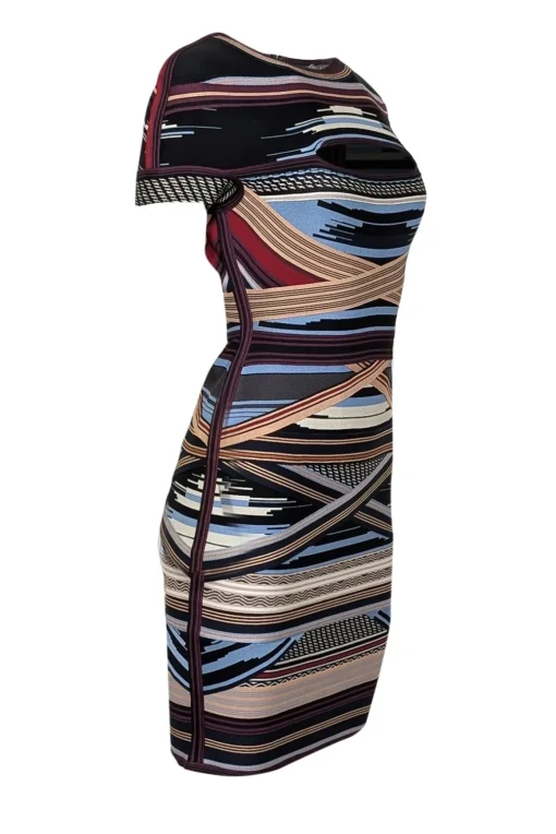 Herve Leger - Black w/ Multicolor Striped Peekaboo Bandage Dress Sz L