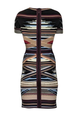 Herve Leger - Black w/ Multicolor Striped Peekaboo Bandage Dress Sz L