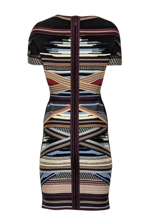 Herve Leger - Black w/ Multicolor Striped Peekaboo Bandage Dress Sz L