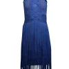 Herve Leger - Blue Chevron Knit Bodycon Dress w/ Fringe Trim Sz M
