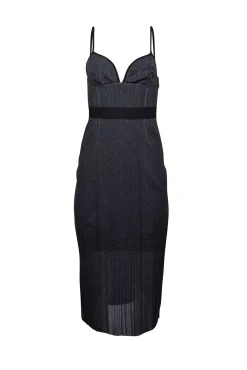 Herve Leger - Metallic Dark Grey Ribbed Knit Dress w/ Black Trim Sz L