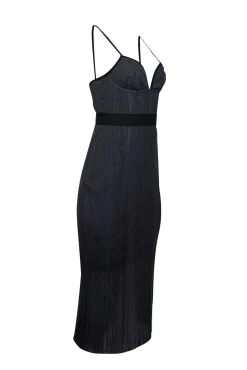 Herve Leger - Metallic Dark Grey Ribbed Knit Dress w/ Black Trim Sz L