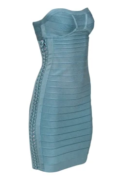 Herve Leger - Mint Green Strapless Mini Bandage Dress Sz S
