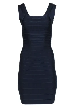 Herve Leger - Navy Bandage V-Back Midi Dress Sz S