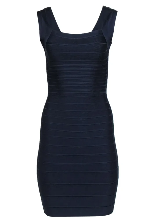 Herve Leger - Navy Bandage V-Back Midi Dress Sz S