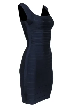 Herve Leger - Navy Bandage V-Back Midi Dress Sz S