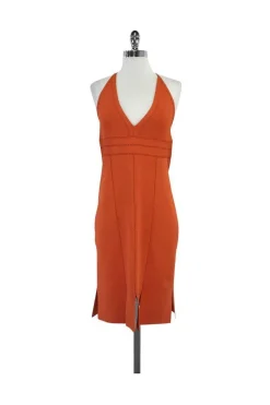 Herve Leger - Orange & Brown Embroidered Halter Dress Sz L