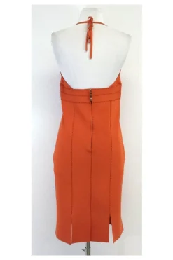 Herve Leger - Orange & Brown Embroidered Halter Dress Sz L