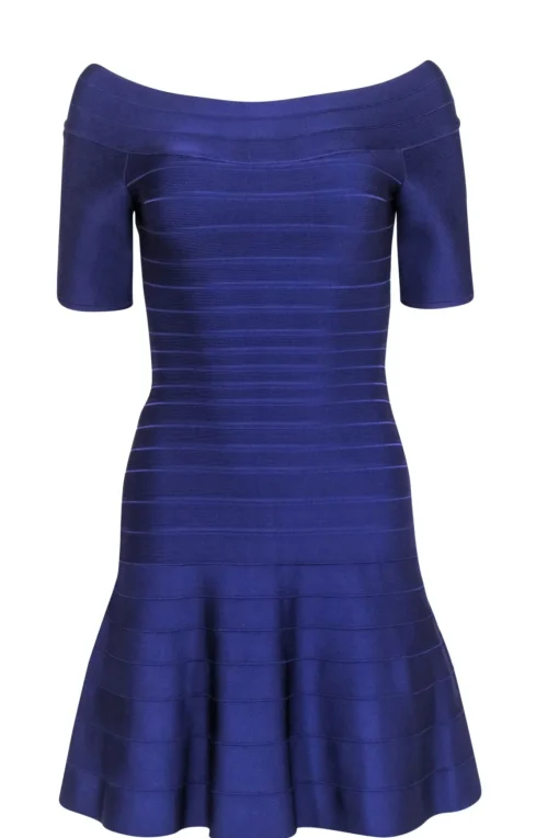 Herve Leger - Purple Bandage Off The Shoulder Dress Sz M