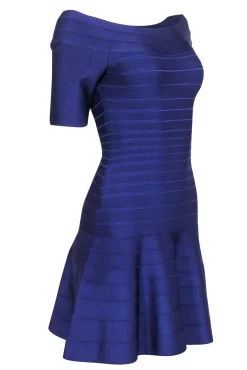 Herve Leger - Purple Bandage Off The Shoulder Dress Sz M