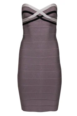Herve Leger - Taupe Strapless Bandage Midi Dress Sz S