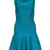 Herve Leger - Turquoise Sleeveless Fit & Flare Bandage Dress Sz S