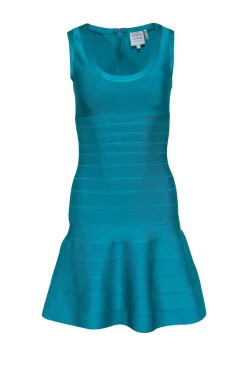 Herve Leger - Turquoise Sleeveless Fit & Flare Bandage Dress Sz S