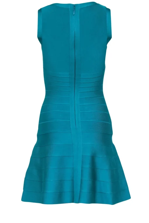 Herve Leger - Turquoise Sleeveless Fit & Flare Bandage Dress Sz S